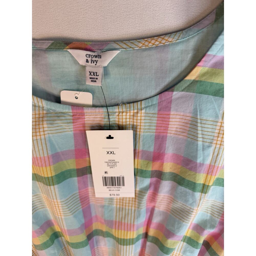 NWT Crown & Ivy XXL Pastel Plaid Dress Puff Sleeve Spring Easter - Picture 3 of 5